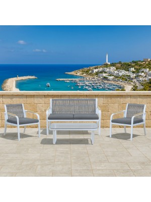 Salottino da giardino in alluminio e corda con braccioli - LEUCA
