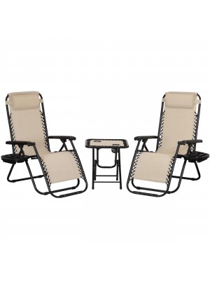 Set bistrot 2 sedie sdraio e tavolino in textilene colore Beige modello Gravity Totò Piccinni