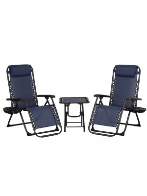 Set Bistrot 2 Sedie Sdraio Gravity e Tavolino Pieghevole in Textilene (Blu)