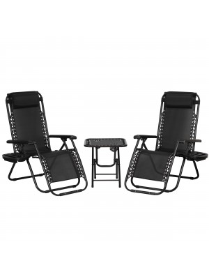 Set Bistrot 2 Sedie Sdraio Gravity e Tavolino Pieghevole in Textilene (Nero)