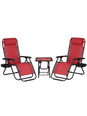 Set Bistrot 2 Sedie Sdraio Gravity e Tavolino Pieghevole in Textilene (Rosso)