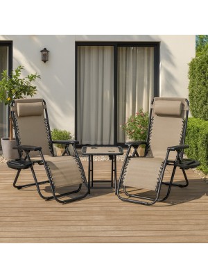 Vista ambientata Set bistrot 2 sedie sdraio e tavolino in textilene colore Sabbia modello Gravity Totò Piccinni