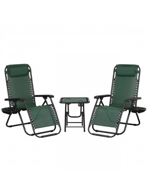 Set Bistrot 2 Sedie Sdraio Gravity e Tavolino Pieghevole in Textilene (Verde)
