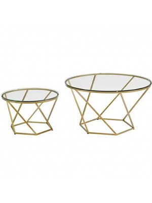 Set Tavolini PRISMA con piano in vetro e struttura in metallo (Oro)