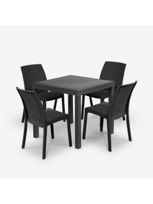 set pranzo tavolo dallas 80x80 con 4 sedie virginia in polipropilene simil rattan 