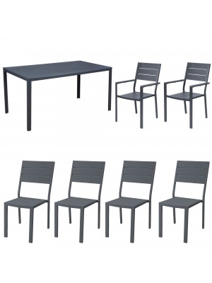 set pranzo tavolo messico 158x78 con 4 sedie senza braccioli, 2 con braccioli messico con struttura in metallo e polietilene effetto legno 