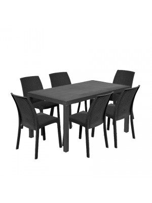 set pranzo tavolo huston 150x90 con 6 sedie senza braccioli virginia in polipropilene colore antracite