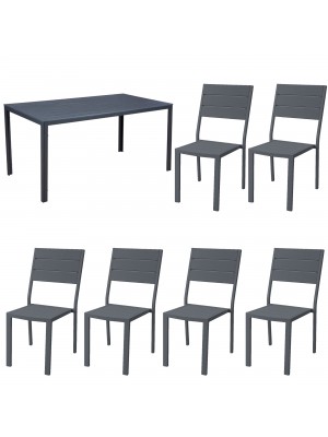 set pranzo tavolo messico 158x78 con 6 sedie senza braccioli messico con struttura in metallo e polietilene effetto legno 