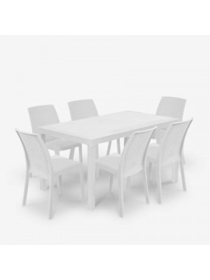 set pranzo tavolo huston 150x90 con 6 sedie senza braccioli virginia in polipropilene colore bianco