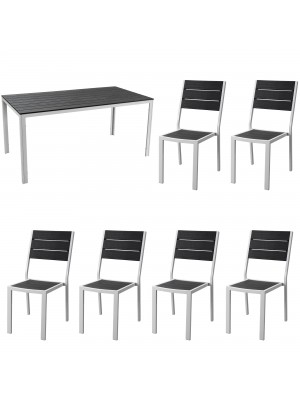 set pranzo tavolo messico 158x78 con 6 sedie senza braccioli messico con struttura in metallo e polietilene effetto legno colore grafite