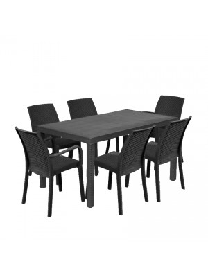 set pranzo tavolo huston 150x90 con 4 sedie senza braccioli e 2 con braccioli in polipropilene colore antracite