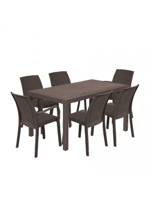 set pranzo tavolo huston 150x90 con 4 sedie senza braccioli e 2 con braccioli in polipropilene colore marrone
