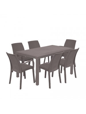 set pranzo tavolo huston 150x90 con 4 sedie senza braccioli e 2 con braccioli in polipropilene colore tortora