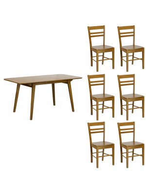 set tavolo in legno allungabile Ester 120/160 con 6 sedie Petra colore Noce Totò Piccinni