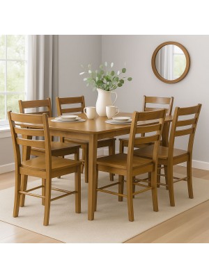Vista ambientata set tavolo in legno allungabile Ester 120/160 con 6 sedie Petra colore Noce Totò Piccinni