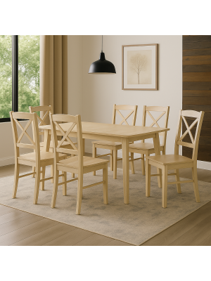 Vista ambientata set tavolo in legno allungabile Ester con 6 sedie in legno Creta colore Rovere Naturale Totò Piccinni