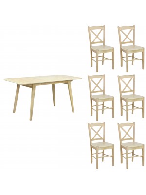 set tavolo in legno allungabile Ester con 6 sedie in legno Creta colore Rovere Naturale Totò Piccinni