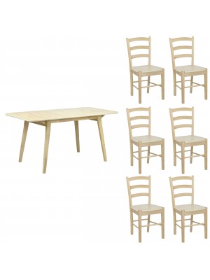 set tavolino in legno allungabile Ester 120/160 con sedie in legno Veneta colore Rovere Naturale Totò Piccinni
