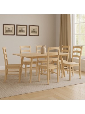 set tavolino in legno allungabile ester 120/160 con 6 sedia veneta rovere naturale