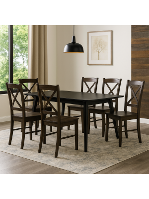 Vista ambientata set tavolo in legno allungabile Ester con 6 sedie in legno Creta colore Wengé Totò Piccinni
