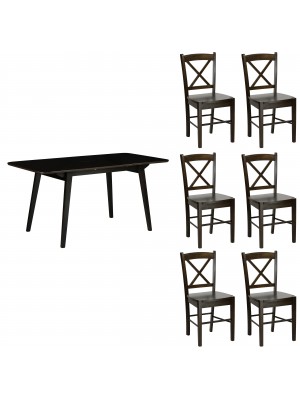 set tavolo in legno allungabile Ester con 6 sedie in legno Creta colore Wengé Totò Piccinni
