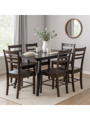 Vista ambientata set tavolo in legno allungabile Ester 120/160 con 6 sedie Petra colore Wengé Totò Piccinni