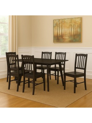 Vista ambientata set tavolo in legno allungabile Ester 120/160 con 6 sedie Silvia colore Wengé Totò Piccini 