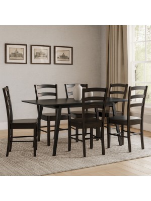 Vista ambientata set tavolino in legno allungabile Ester 120/160 con sedie in legno Veneta colore Wengé Totò Piccinni