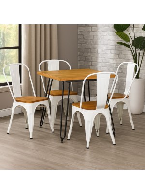 Vista ambientata Set da giardino in metallo con sedie con seduta in legno colore Bianco design industriale Totò Piccinni