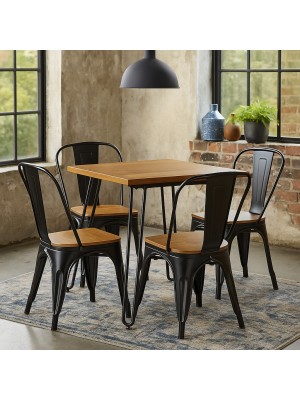 Vista ambientata Set da giardino in metallo con sedie con seduta in legno colore Nero design industriale Totò Piccinni