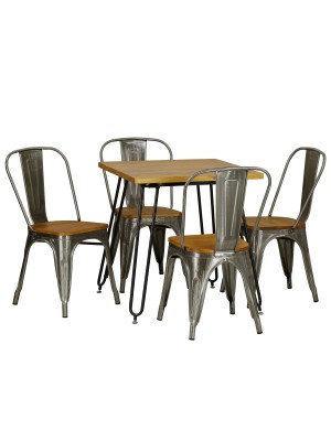 Set da giardino in metallo con sedie con seduta in legno colore Silver design industriale Totò Piccinni