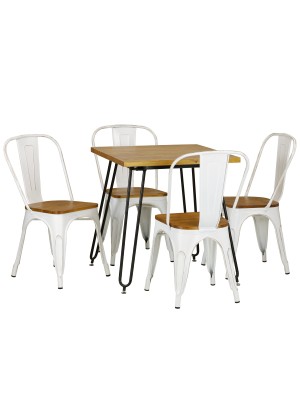 set industry vintage bianco in metallo con sedie in seduta in legno