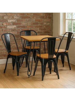 Vista ambientata Set da giardino in metallo con sedie con seduta in legno colore Vintage Nero design industriale Totò Piccinni