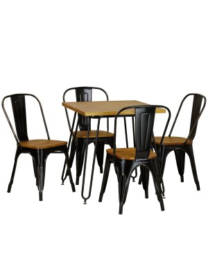 Set da giardino in metallo con sedie con seduta in legno colore Vintage Nero design industriale Totò Piccinni