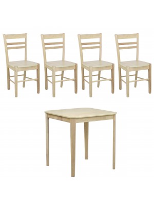 Set tavolo in legno Teo 75 con 4 sedie in legno Petra colore Rovere Naturale Totò Piccinni