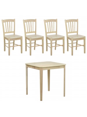 set tavolo in legno teo 75 con 4 sedie in legno silvia rovere naturale 