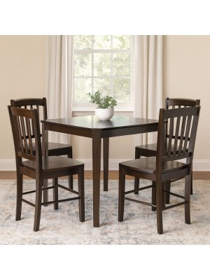 Vista ambientata set tavolo in legno Teo 75 con 4 sedie in legno Silvia colore Wengé Totò Piccinni