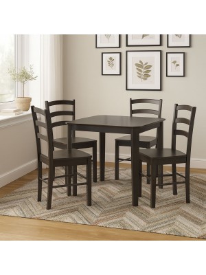 Vista ambientata set tavolo in legno Teo 75 con sedie in legno Veneta colore wengé Totò Piccinni
