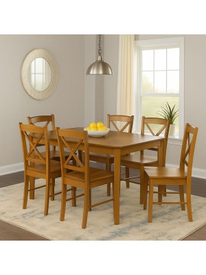 Vista ambientata set tavolo in legno Teo 110 e 6 sedie in legno Creta colore Noce Totò Piccinni