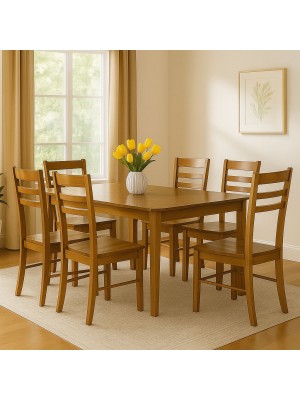 Vista ambientata set tavolo in legno Teo 110 con 6 sedie in legno Petra colore Noce Totò Piccinni