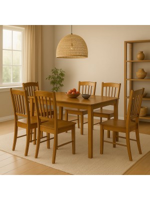 Vista ambientata set tavolo in legno Teo 110 con 6 sedie in legno Silvia colore Noce Totò Piccinni