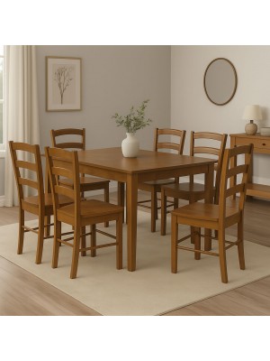 Vista ambientata Set Tavolo in legno Teo 110 con sedie in legno Veneta colore Noce Totò Piccinni