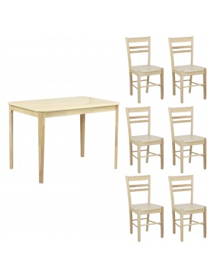 set tavolo in legno Teo 110 con 6 sedie in legno Petra colore Rovere Naturale Totò Piccinni