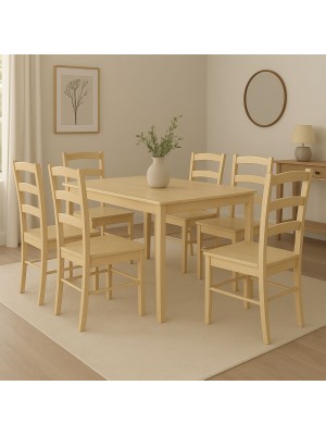 set tavolo in legno teo 110 con 6 sedie in legno veneta rovere naturale