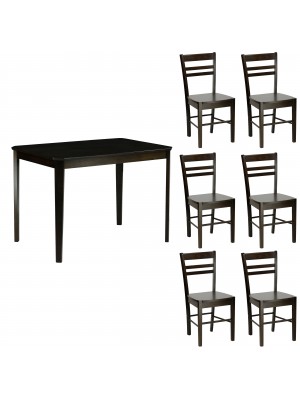 set tavolo in legno Teo 110 con 6 sedie in legno Petra colore Wengé Totò Piccinni