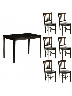 set tavolo in legno Teo 110 con 6 sedie in legno Silvia colore Wengé Totò Piccinni