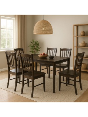 Vista ambientata set tavolo in legno Teo 110 con 6 sedie in legno Silvia colore Wengé Totò Piccinni