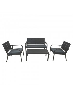set da giardino colore Ardesia divano, 2 poltrone e tavolino struttura in metallo e polietilene modello Cuba Totò Piccinni