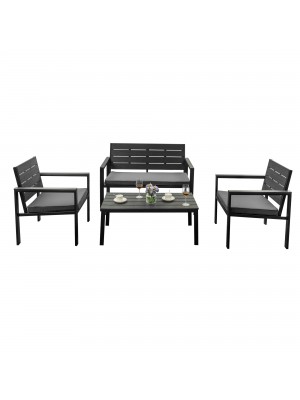 set da giardino colore Ardesia divano 2 poltrone e tavolino struttura in metallo e polietilene modello Haiti Totò Piccinni