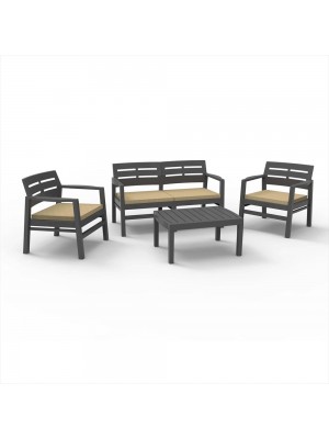 Salottino design moderno da giardino divano 2 poltrone e tavolino colore Antracite modello Java Totò Piccinni